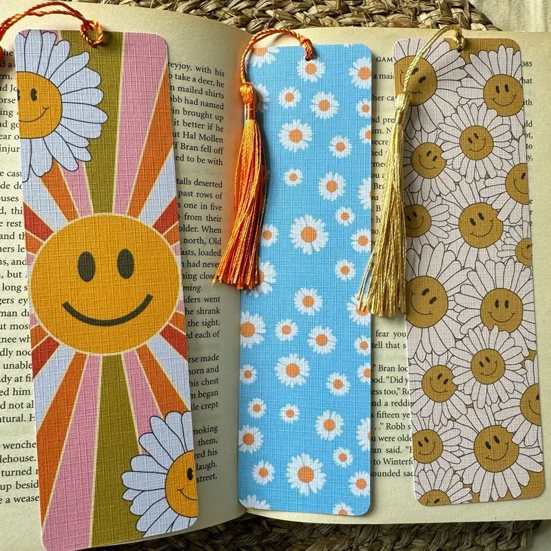 Aesthetic Girly Bookish Sunflower bookmark, Sunflower bookmark for Book Lovers , Linen Bookmark,Sunshine Bookmark, Reader's gifts 5
