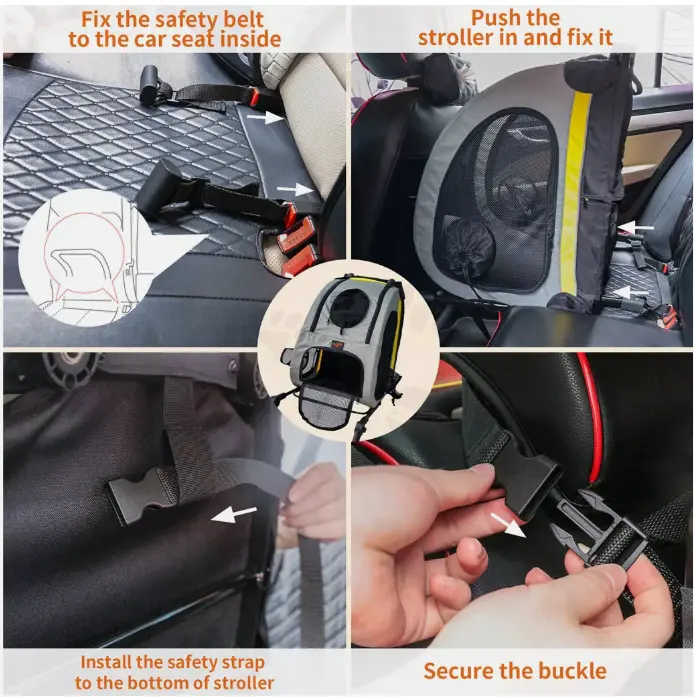 Multifunctional Pet Stroller Jogger Pushchair Dog Car Booster Seat Safety Leash 8