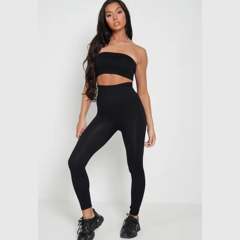 High Waist Ribbed Gym Leggings Activewear - Della 3