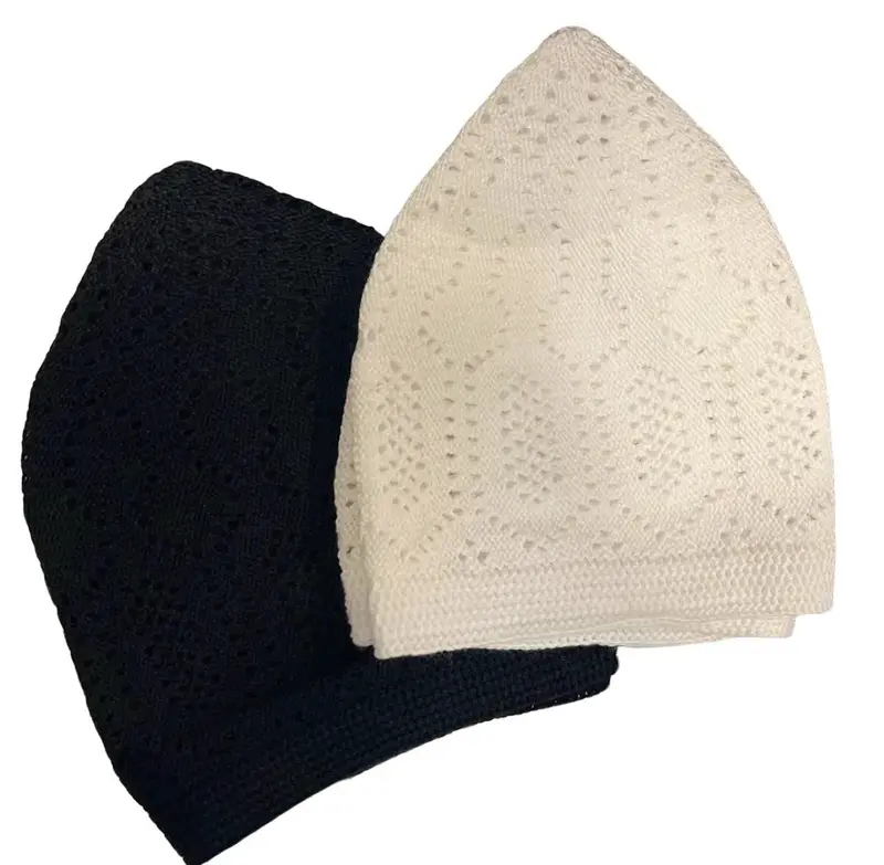 Black & White Prayer Cap for Men - Regular Size Islamic Skull Cap 4