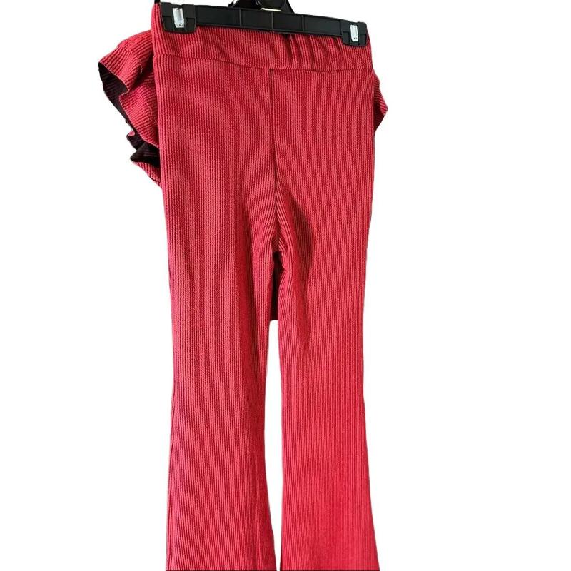 Women's Top & Trousers Set Two Piece Flare Full Set Frill Short Ribbed Womenswear Overalls Suits Comfort Casual Shortsleeve Underwear Basic Minimalist 5