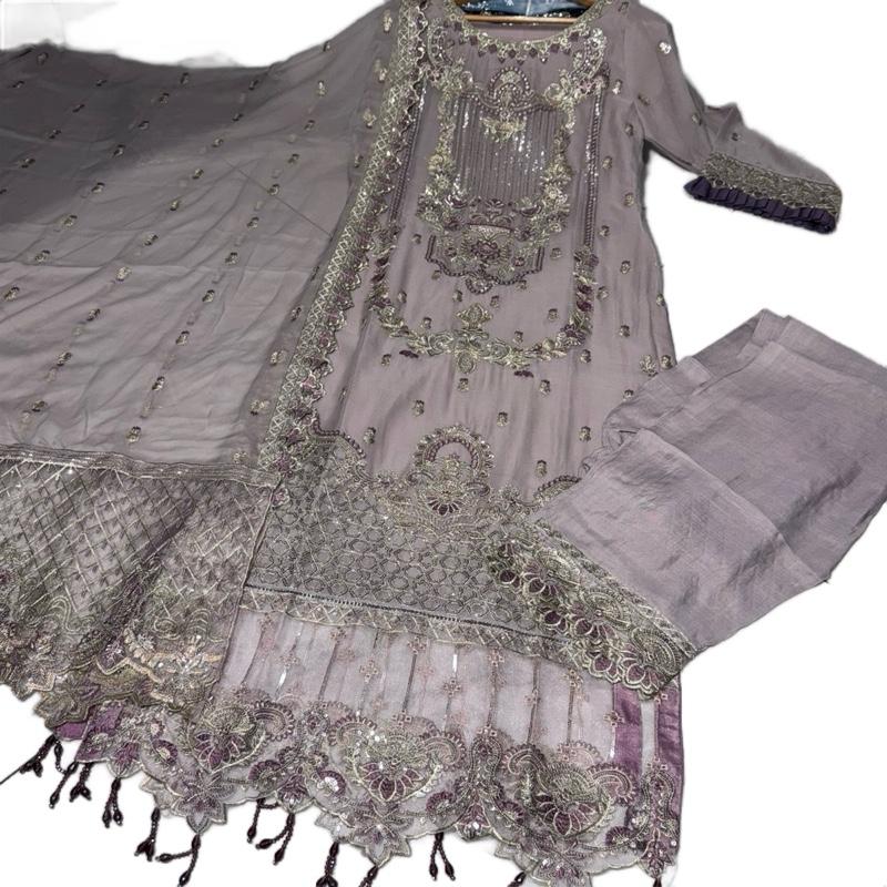 RAYA (EID) Fancy salwar kameez dress 3 piece Pakistani chiffon embroidered heavy stonework wedding edt embellished S-XL 3