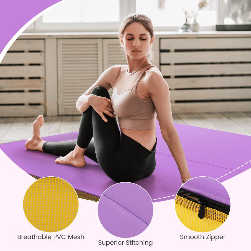 COSTWAY Folding Gymnastic Mat with PU Leather Cover and Carrying Handles 4