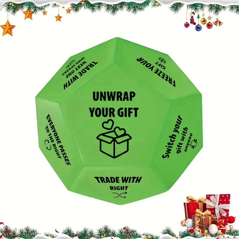Santa's Surprise Gift Exchange Dice - 12 Unique Sides, Perfect for Christmas Party Games & Supplies, Durable Plastic, 3x3 Inches, Christmas Gift Bags 4