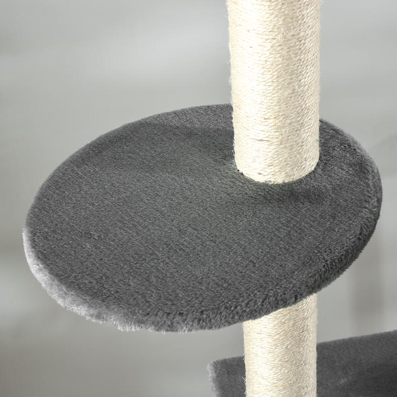 PawHut 270cm Floor To Ceiling Cat Tree Cat House Scratching Post for Indoor Cats Hammock Hanging Ball Activity Center Grey 7