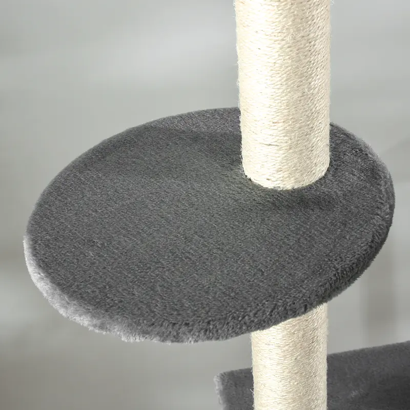 PawHut 270cm Floor To Ceiling Cat Tree Cat House Scratching Post for Indoor Cats Hammock Hanging Ball Activity Center Grey 7