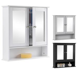 Taylor & Brown Double Door Mirrored Bathroom Cabinet Storage Cupboard Organiser Wall Mounted Mirror Cabinet with Adjustable Shelves, 56cm x 13cm x 58cm