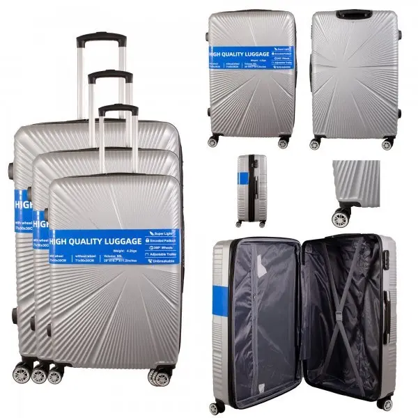 [M&S Bags Ltd] EXPANDABLE Hard Shell  Star Design Abs Luggage Suitcase-colour Silver-Sizes 20” 26” 28”-Lightweight-Expandable-Standard Lock-360 wheels Rotation-Detachable Wheels