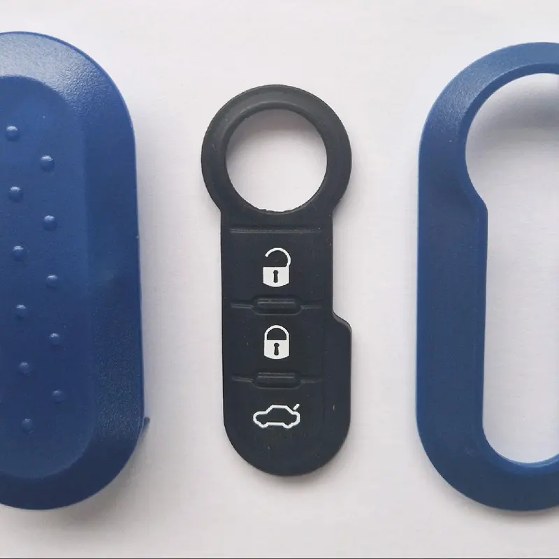 Blue plastic key shell case with rubber button pad for Fiat 500 remote key 4