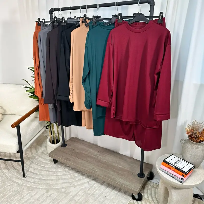 Safia Relaxed Rib Two-Piece Set Casual Comfy Top And Bottom Outfit Ribbed Lounge Set  Womenswear Essential  Basic Matching Set For Every Day Wear  Petite Coord Set  Ladies Top And Trouser Suit viral women 3