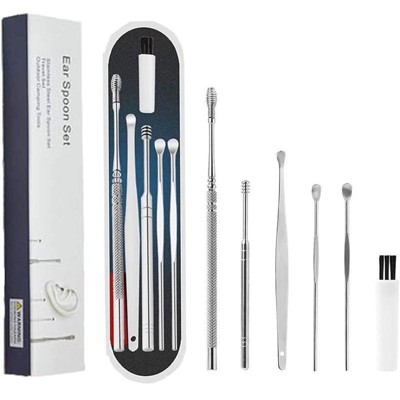 Ear Wax Removal Kit, 6 Pcs Ear Pick Earwax Removal Tool, Ear Cleansing Tool Set, Stainless Steel Ear Wax Remover with Storage Box, Reusable Ear Curette Wax Removal Set for Children & Adults 0