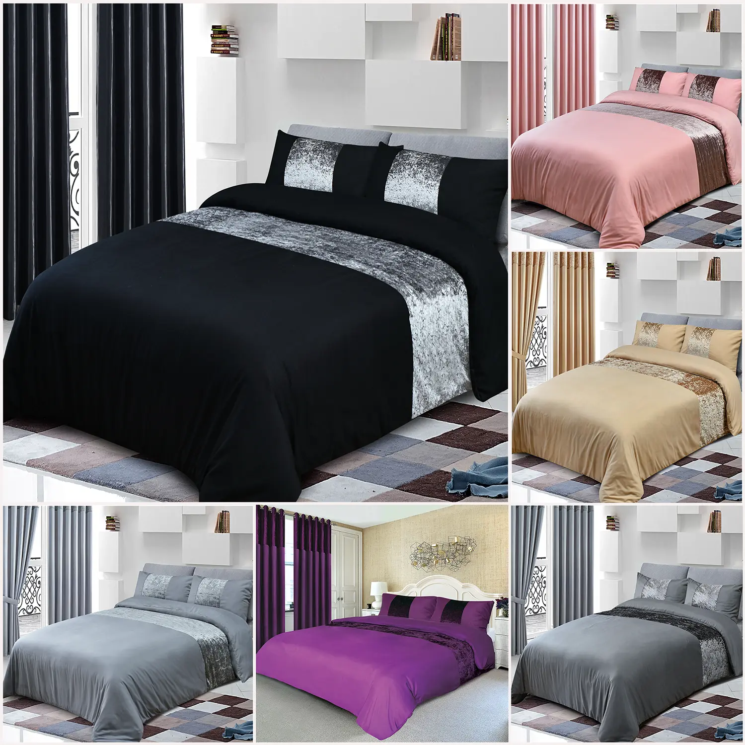 Crushed velvet Microfiber Panel Duvet Quilt cover bedding set with Pillowcases - Set Include(1 Duvet cover and 2 pillow case)