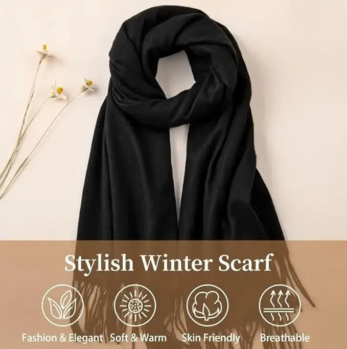 Womens Winter Warm Scarves Plain Soft Touch And Cozy Scarves For Girls Women Plain Neck Scarves shawl 1