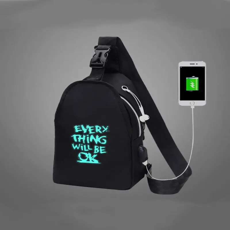 Unisexe Simple Style Cartoon Pattern Zip-up Belted Sling Bag with USB & Earphone Port, Casual Sportive Sling Bag, Fashionable Crossbody Chest Bag For Daily Use 4