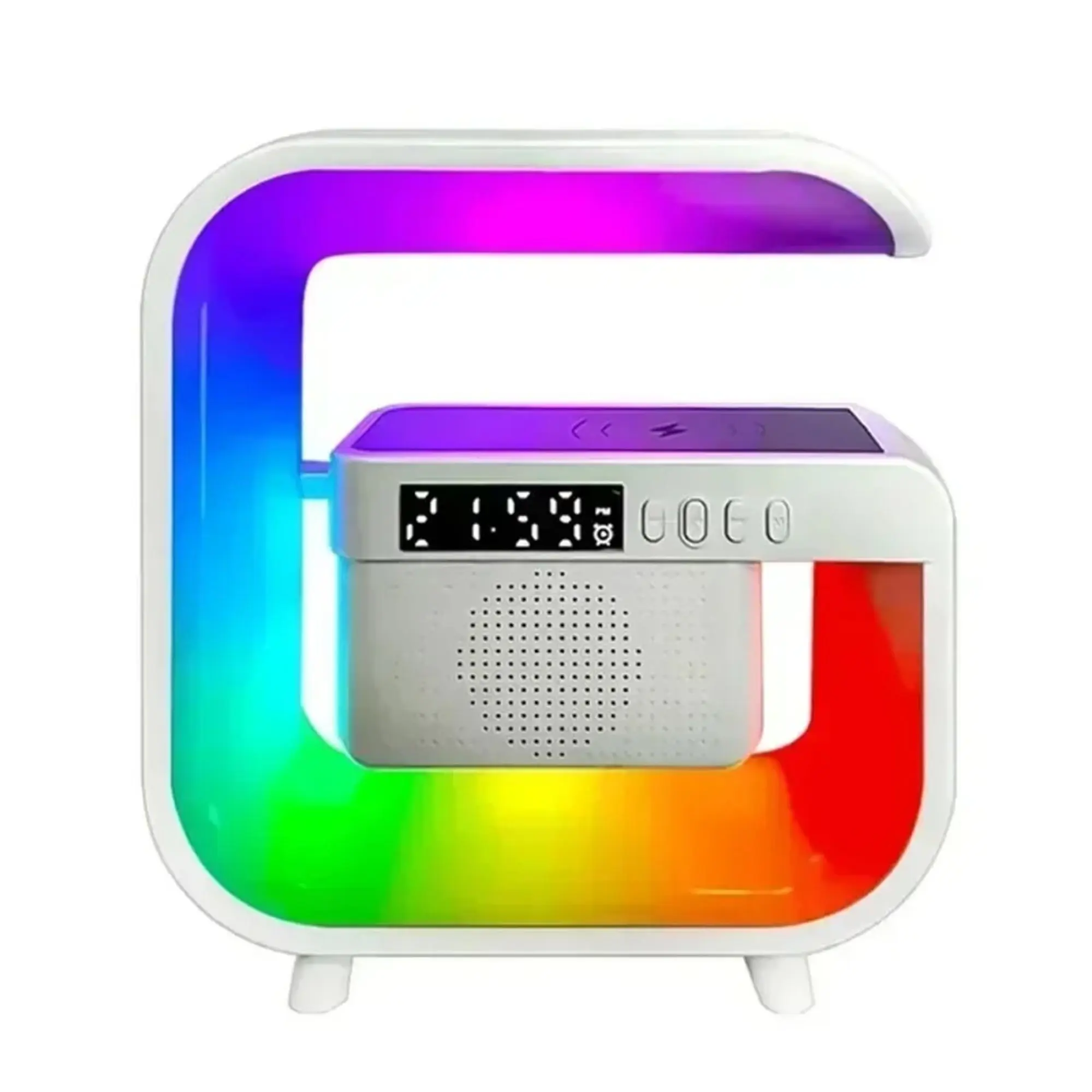 [UK SELLER] Multifunction Wireless Charger Stand Bluetooth 5.0 Speaker FM TF RGB Night Light Fast Charging Station For Chargeable Smartphone Audio Plug Cable Cellphone  LED Device Gadget Clock Electronic giant  speaker