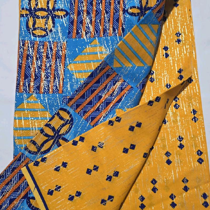 100% Kente Wax Gold Print Cotton/ Ankara / Lungi / Liputa 3