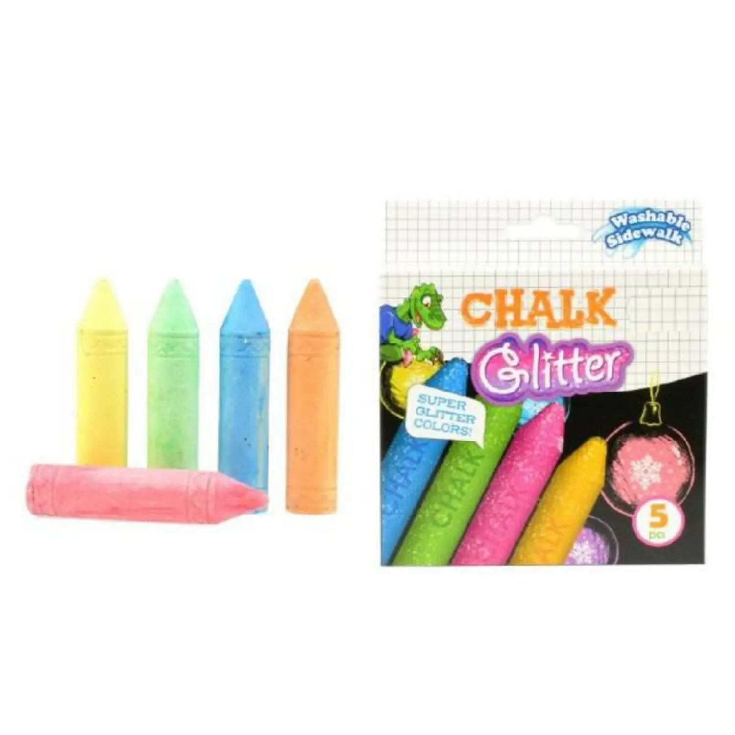 5PCS Washable Colourful Glitter Sidewalk Chalk for Kids Outdoor Pavement Drawing Creative Fun Activities Street Chalks for Children Boys Girls