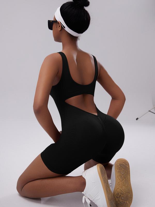 【GetMod】Seamless 2025 High elasticity Backless  Ribbed Jumpsuit , Women’s gym clothes ,Tracksuit for women Leisure Yoga Workout sports Bra,  bodysuit Short sleeves Body Jumpsuit, Womenswear Sportswear Clothing for Summer#YZ900-2 5
