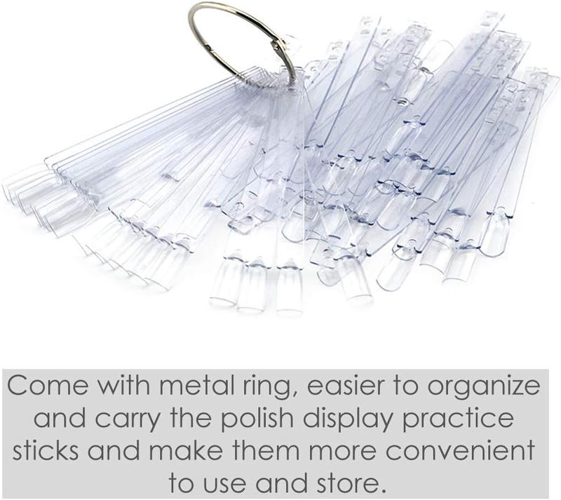 150 Pcs Nail Swatches Sticks with Ring, Clear Nail Art Color Display False Nail Tips Polish Practice Sticks 3