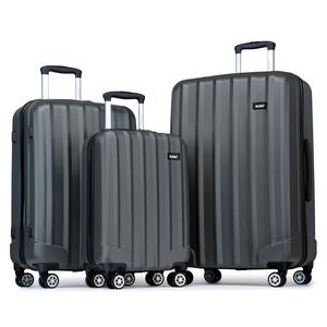 [MissLulu Bags] Vertical Stripe Design ABS Hard Shell 19''/24''/28'' Suitcase with Combination Lock - Grey