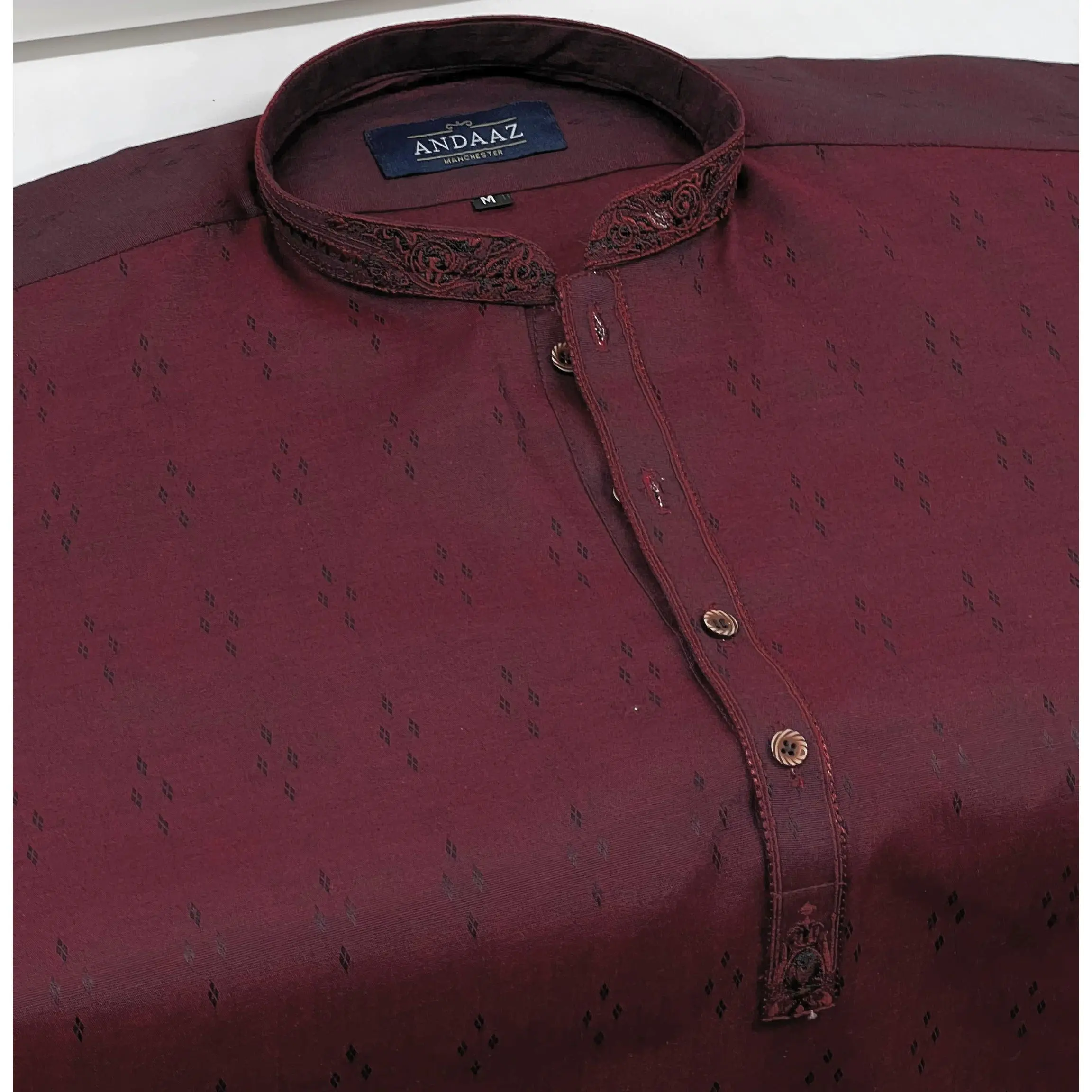 Men's Maroon 3 Kurta with Placket Embroidery