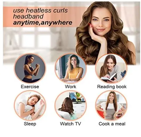 Heatless Curling Rod Headband, No Heat Curl Ribbon with Hair Clips and Scrunchie, Sleeping Curls Silk Ribbon Hair Rollers, Overnight Hair Wrap Curls Styling Kit for Long Hair Medium Hair Haircare Curler Smooth 4