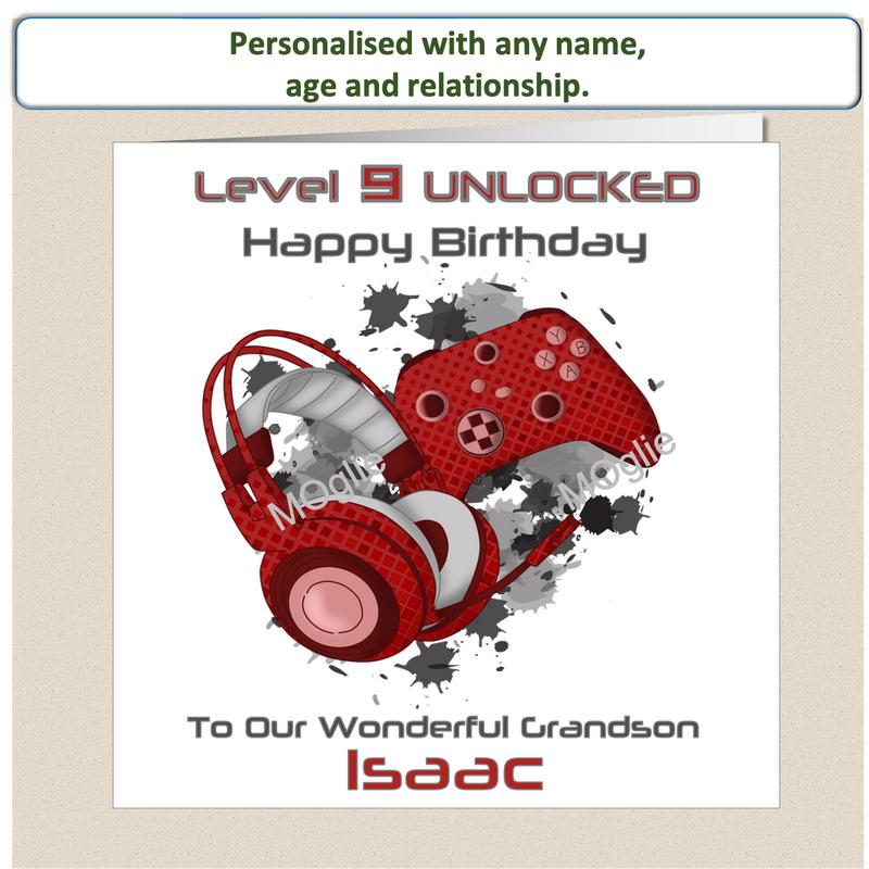 Personalised pre-teen 9 to 12 Gamer Gaming Birthday Card - Red 0