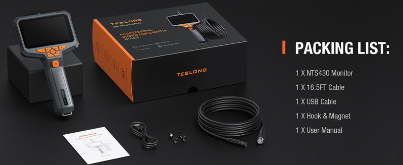 Product Introduction of Teslong Endoscope Inspection Camera, Dual Lens Endoscope Camera with Light, 16.5FT Waterproof Flexible Borescope Camera with Split Screen, Sewer Tube Camera, 3000mAh Battery (No SD Card) 12