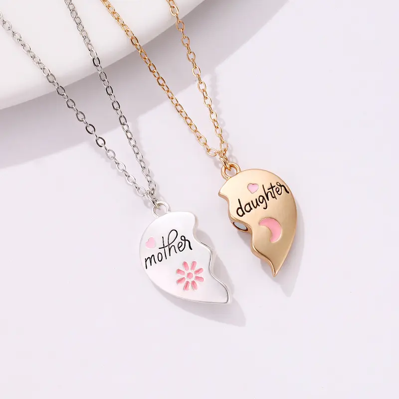 Mother Daughter Necklace Set – 2PCS Heart Magnetic Pendant, 18k Gold Plated, Engraved "Mother" & "Daughter", Adjustable Chain, Perfect Gift for Special Occasions promise jewellery 3