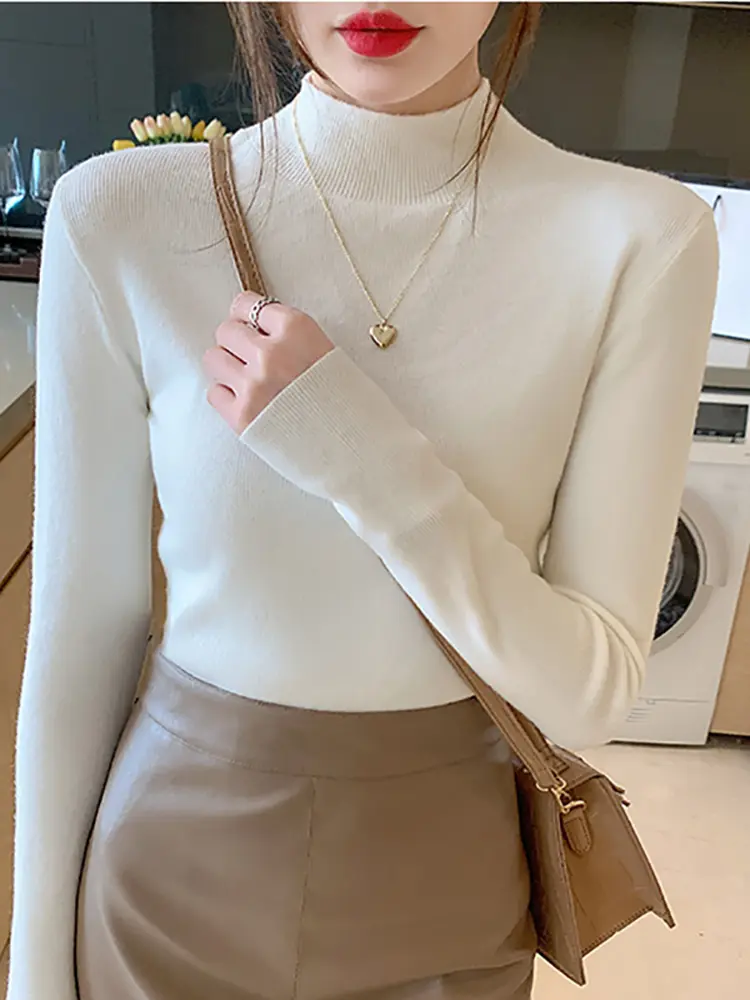 Turtleneck Sweater Women one-size| Winter Fashion | Velvet-Lined Warm Knitwear | Slim Fit Pullover for Casual & Office Style Comfort Cotton Womenswear Elegant Muslim Tops Basic Long Sleeve Minimalist Short