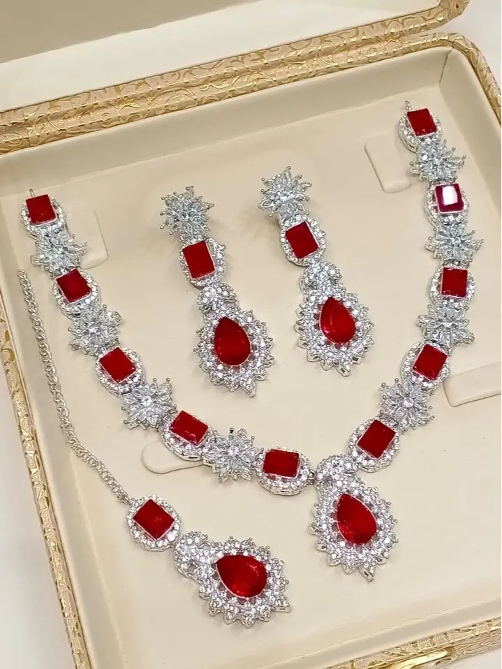 Nauratan Necklace Jhumka Tikka Set / Indian Pakistani Bridal Jewelry Wedding set