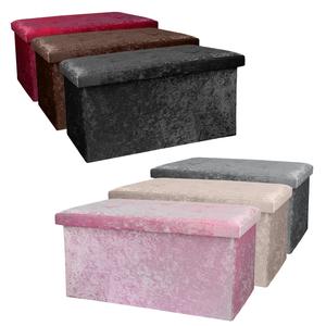 Double Crushed Velvet Storage Box with Lid, Foldable Design in Grey, Brown, Black, Pink, Plum or Cream Organiser Collapsible Home Storage storage  organizer