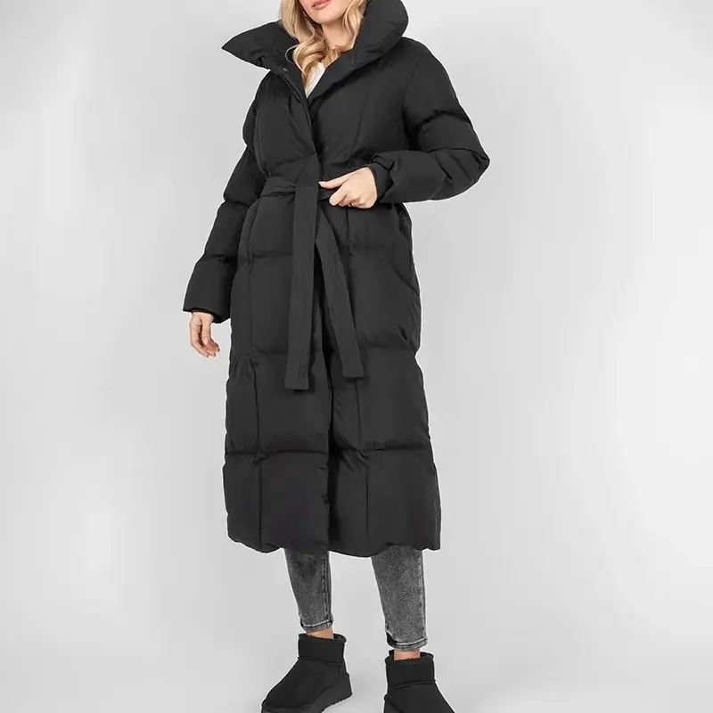 “Elevate your winter wardrobe with the Ayla Padded High Neck Belted Longline Coat!