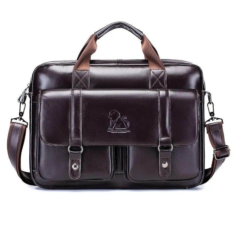 Men's Genuine Leather Briefcase - 15.6" Laptop Messenger Bag with Multiple Compartments & Adjustable Strap 4