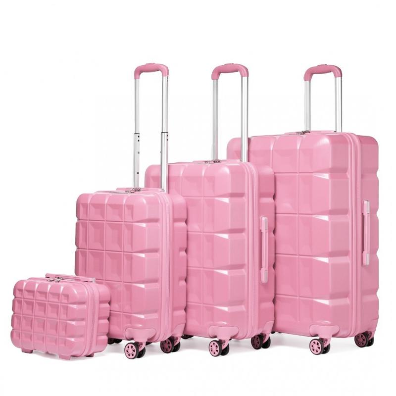 [MissLulu Bags] Waffle Design Lightweight Hard Shell ABS 20''/24''/28'' Suitcase with TSA Lock and 13'' Vanity Case - Pink 1