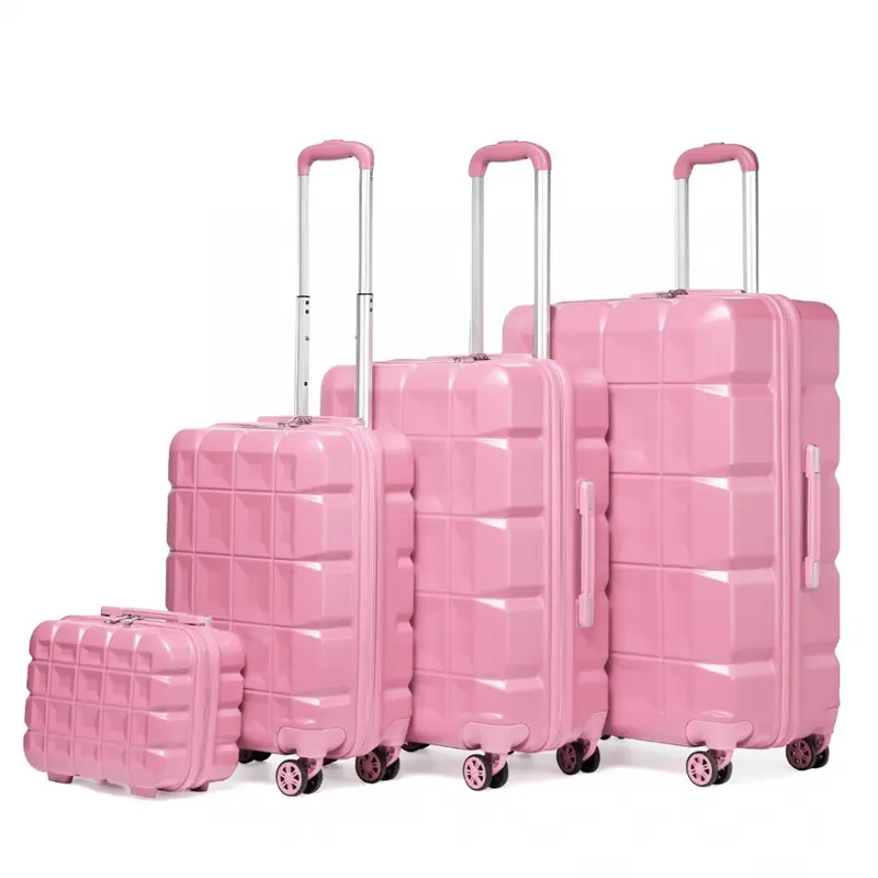 [MissLulu Bags] Waffle Design Lightweight Hard Shell ABS 20''/24''/28'' Suitcase with TSA Lock and 13'' Vanity Case - Pink 1