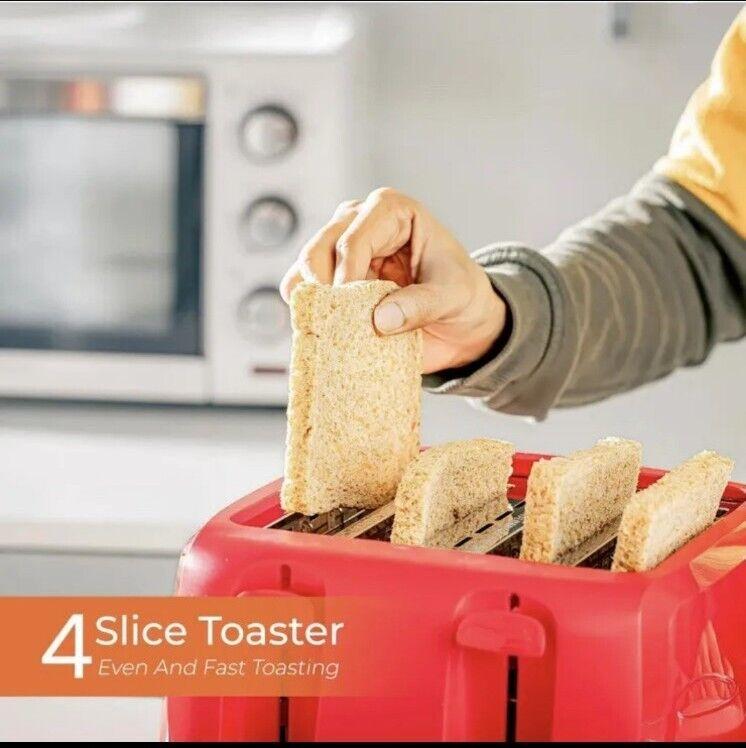 GEEPAS 4 Slice Toaster Family Size Bread Toaster 6 Variable Browning Control Red 3