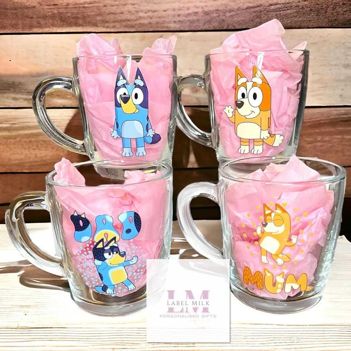 Bluey Family Mugs, Bluey Mum Glass, Bluey Dad Glass, Bingo Glass, Mother’s Day gifts, Father’s Day gifts Tumblers Reusable Coffee Drinkware glassware tea xmas
