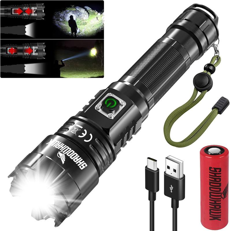 Torches LED Super Bright, 30000 Lumens Rechargeable LED Torch, USB Tactical Flashlight, XHP70.2, IP67 Waterproof, 5 Light Modes Zoomable, for Camping Hiking Emergency [Energy Class A+++] 0