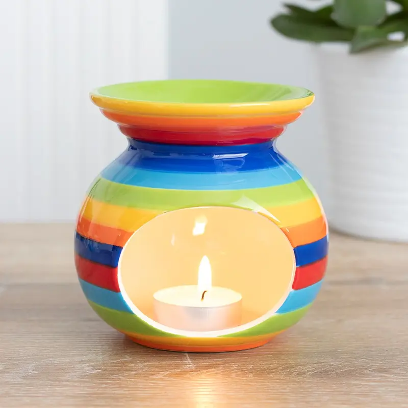 Rainbow Stripe Oil Burner for Fragrance Oils and Wax Melts - H10.5cm x W10cm x D10cm - Decor 3