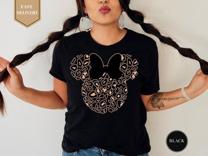 Leopard Print Minnie Mouse Shirt, Cute Mom Shirt, Leopard Minnie Ear Shirt, Leopard Women Shirt, Family Vacation Shirts 6