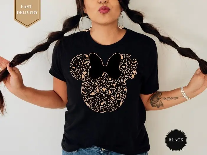 Leopard Print Minnie Mouse Shirt, Cute Mom Shirt, Leopard Minnie Ear Shirt, Leopard Women Shirt, Family Vacation Shirts 6