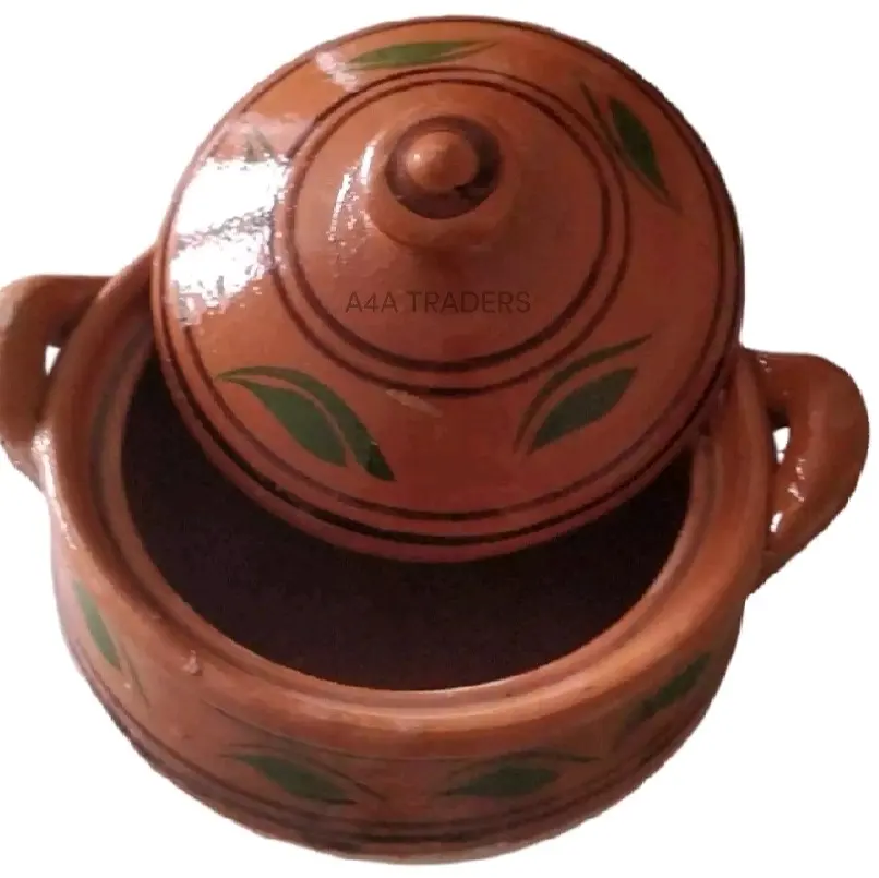SMALL CLAY POT KARAHI OPEN FIRE GAS TOP WITH LID Cookware Traditional Kitchen Handmade Round