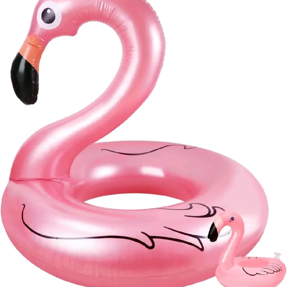 Oziral Inflatable Flamingo Swim Ring Flamingo Swim Ring Pool Toy Swimming Pool Float Outdoor Party Beach Raft Toy Comes with Patch Kit Suitable for Adults and Kids pink