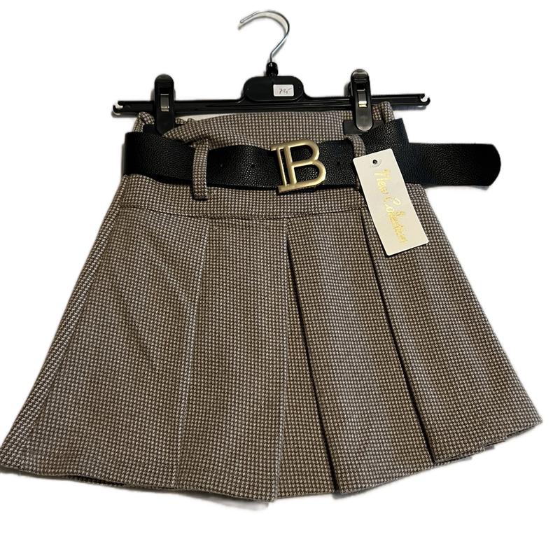 Young Girls' Gorgeous Brown Gingham Skirt with Belt 1