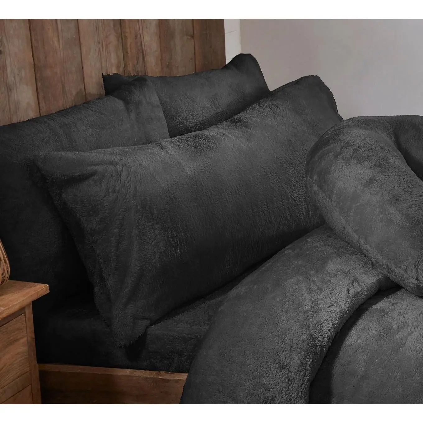 Charcoal Grey Teddy Fur Fleece Bolster Pillows - 3ft, 4ft6, 5ft
