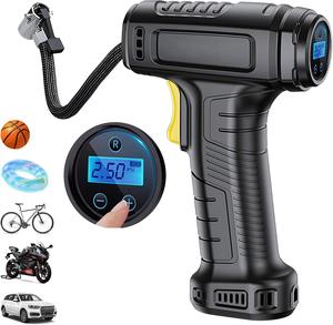 Cordless Tyre Inflator Air Compressor, With LED Light & 3 Nozzle Adaptors, Digital Car Air Pump, Rechargeable Battery Portable Handheld Tyre Inflator for Car Motorcycle Bicycle