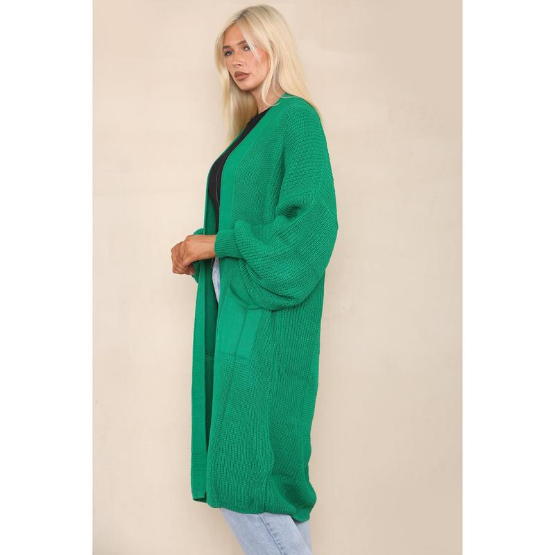 Emerald Balloon Sleeve Cardigan With Pockets 2