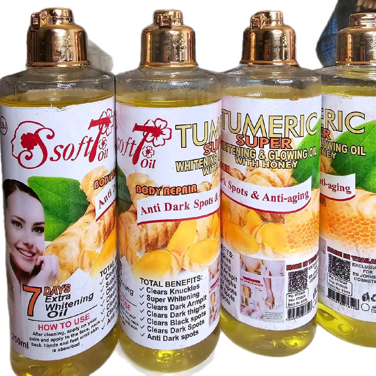 Soft 7 oil ,Tumeric Super  Whitening  & Glowing oil with Honey , Body Repair, Anti Dark Spots & Anti-Aging ,  7days  Whitening Oil .