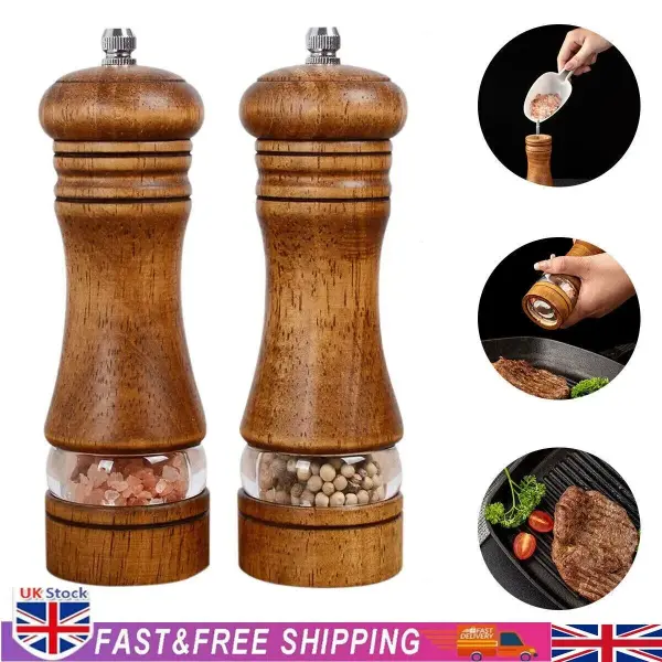 Oak Wooden Manual Pepper Grinder Salt Spice Herb Mill Refillable - Kitchen Seasoning Utensils Ceramic Rack